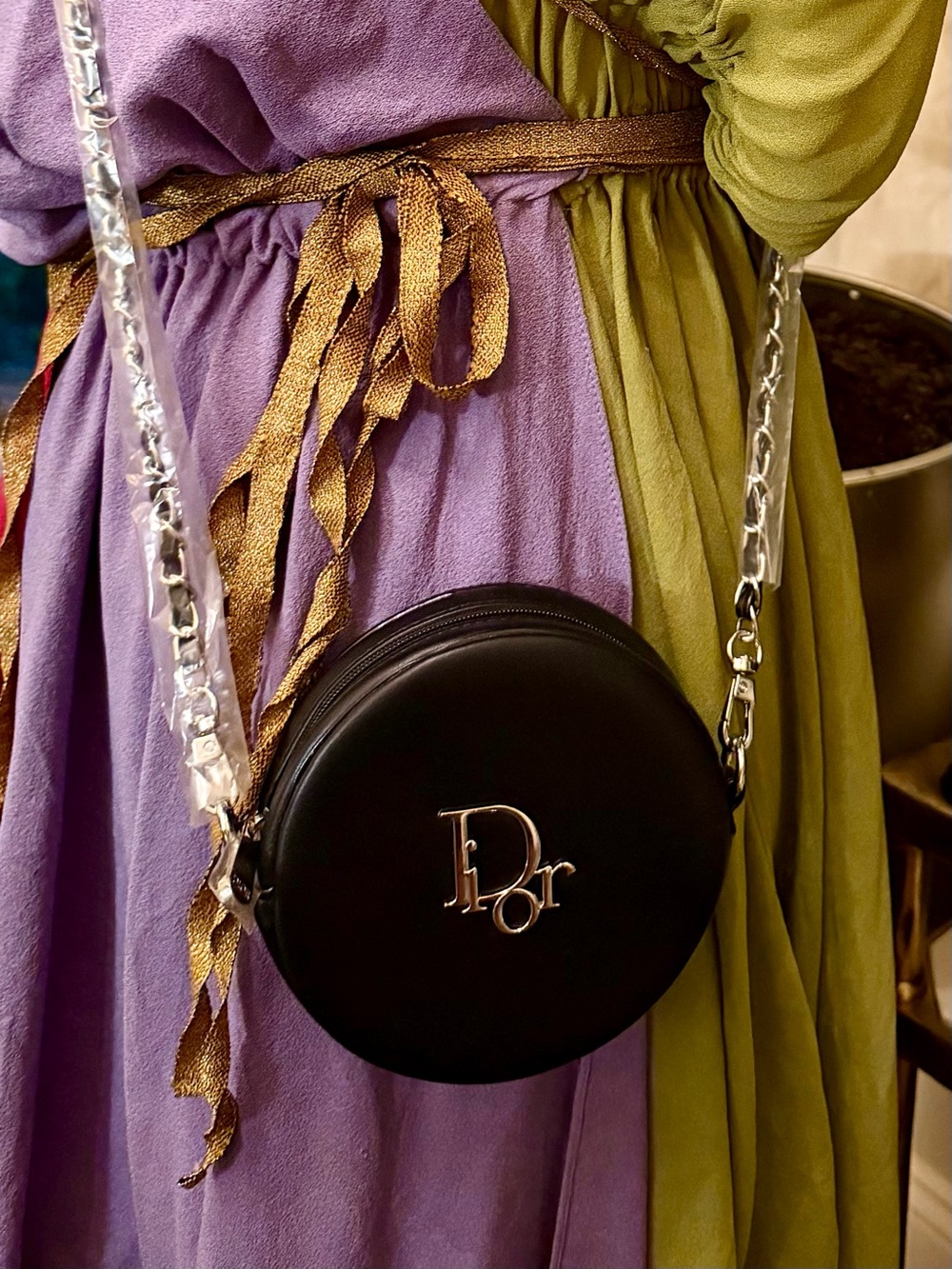Dior Black Round Crossbody Bag with Silver Logo
